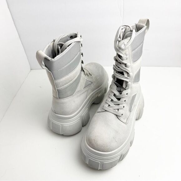 STEVE MADDEN Rivka Bone Lace Up Side Zip Closure Leather Combat Boots Size 7.5 - Picture 1 of 14